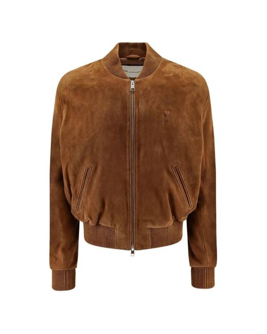 AMI Brown Logo Band Collar Jacket for men