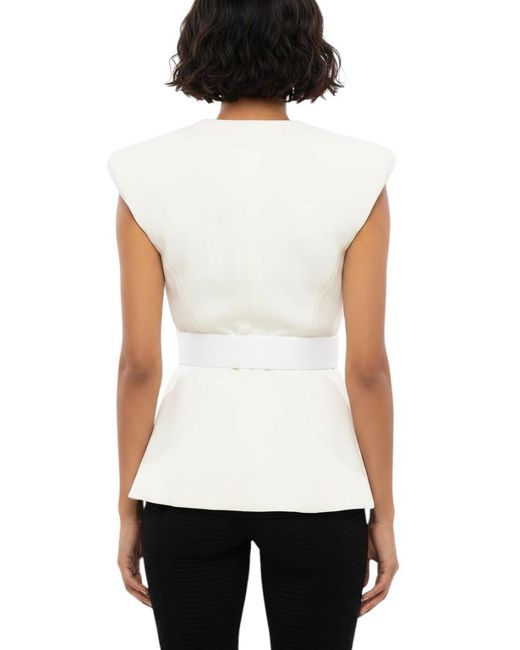 Balmain White Solid Peaked Lapel Blazer