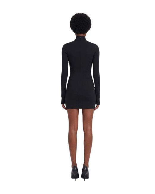 Mugler Black Solid Turtle Neck Mini Dress
