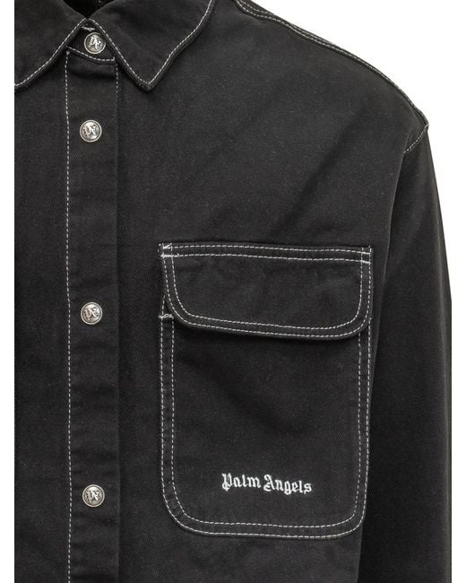 Palm Angels Black Regular Solid Shirt for men