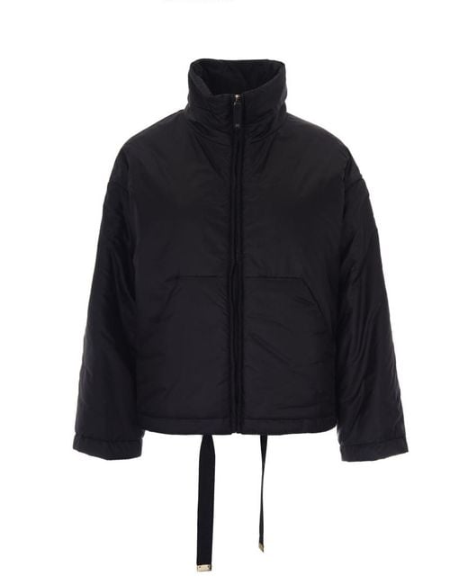 Max Mara Blue Solid Mock Collar Jacket