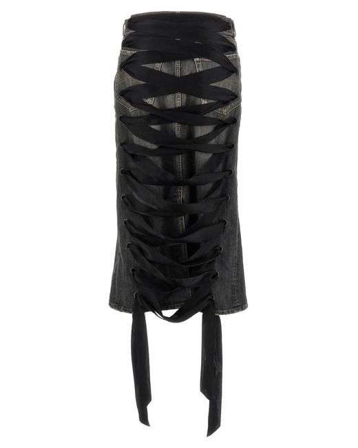 Balenciaga Gray 'Lace Up' Denim Skirt