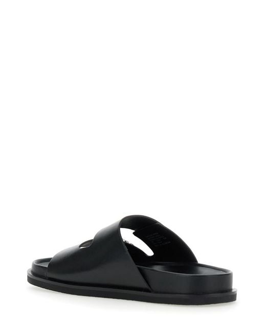 Tory Burch Black 'Turnlock' Sandals With Double Strap And Logo Plaque