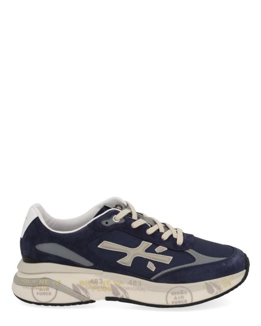 Premiata Blue Sneakers With Suede And Mesh Design for men
