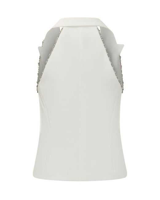Pinko White Solid Notched Lapel Blazer