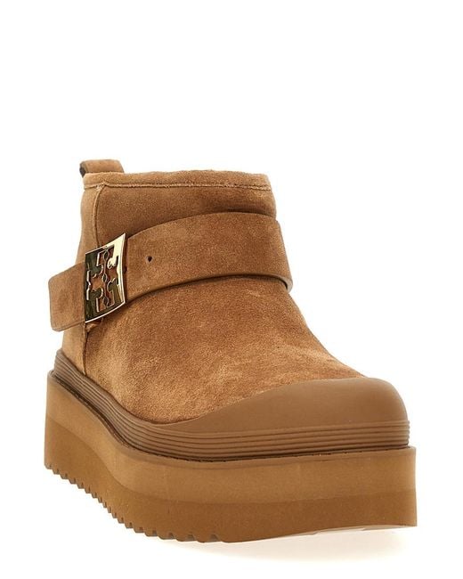 Tory Burch Brown 'Mellow Shearling Platform' Ankle Boots