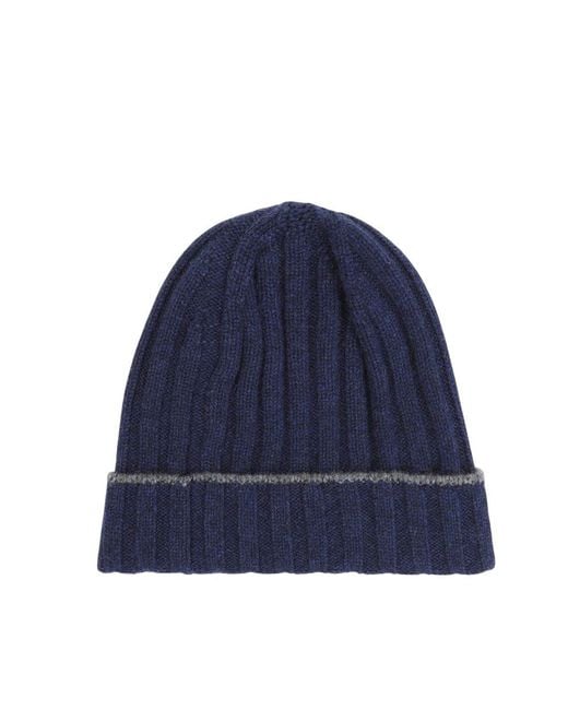 Brunello Cucinelli Blue Stripes Beanie Cap for men