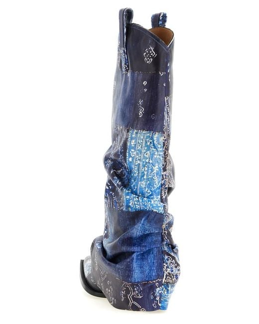 R13 Blue Printed Pointed Toe Boots