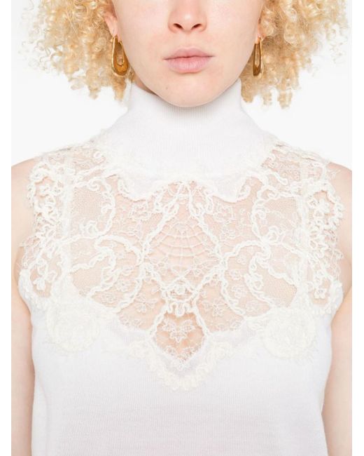 Ermanno Scervino White Lace-Insert High-Neck Top