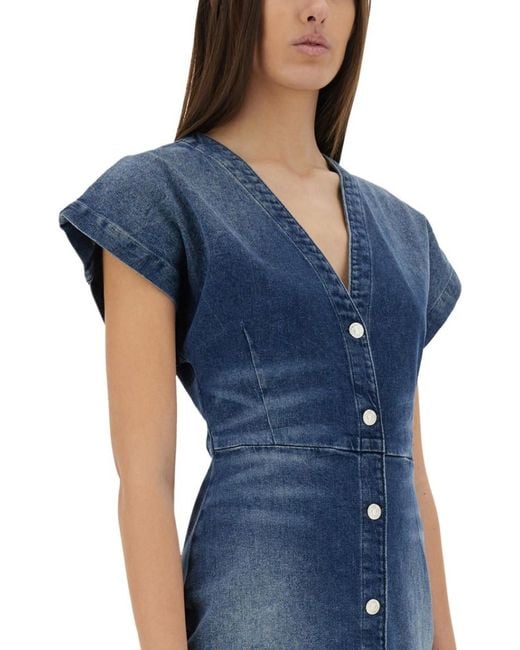 Moschino Blue Solid V Neck Mini Dress