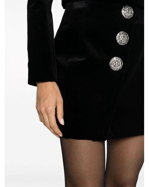 【送料&関税込】Balmain Velvet Mini Skirt With Buttons Balmain Velvet Mini Skirt in Black | Lyst