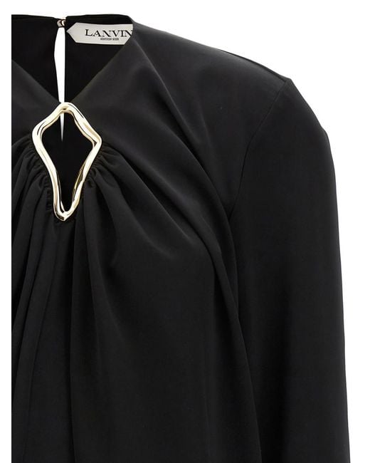 Lanvin Black Solid V Neck Top