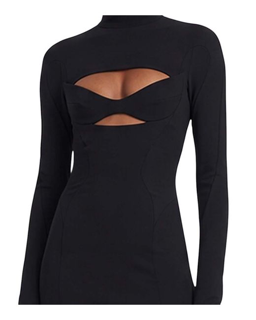 Mugler Black Solid Turtle Neck Mini Dress
