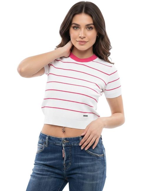 DSquared² White Stripes Crew Neck Top