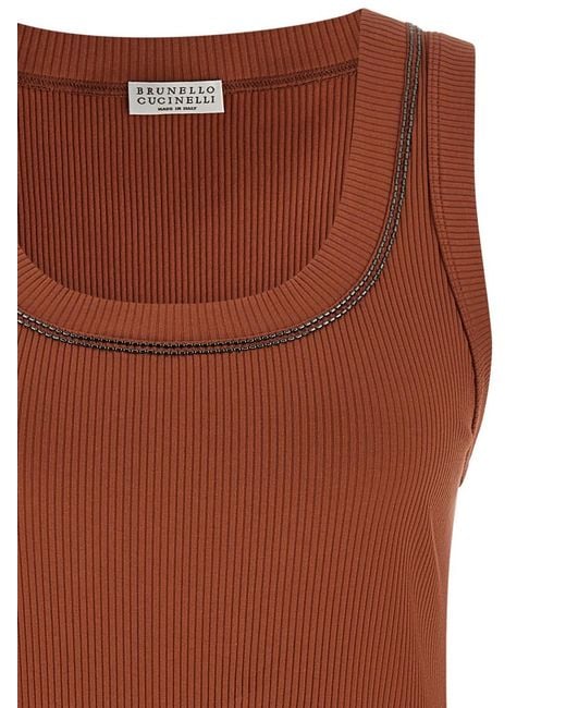 Brunello Cucinelli Brown Solid Scoop Neck Top