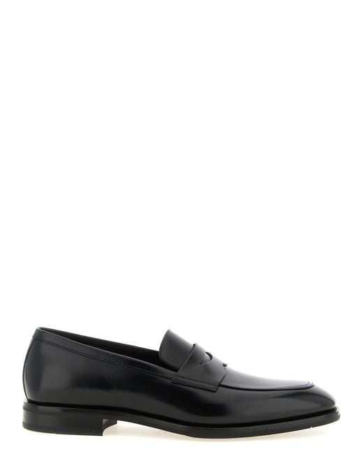 Santoni Black Solid Loafers for men