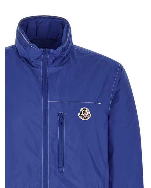 Moncler Blue Solid Mandarin Collar Jacket for men