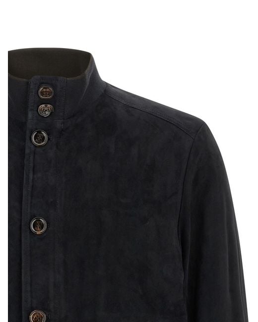 Moorer Blue Solid Mandarin Collar Jacket for men