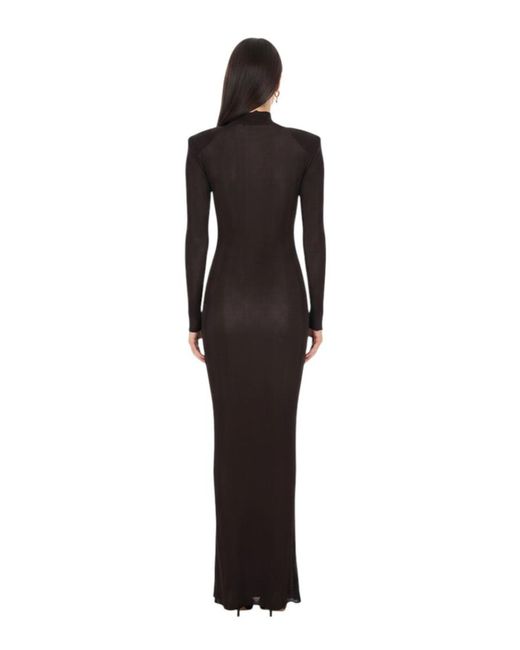 Self-Portrait Black Solid Turtle Neck Maxi Dress