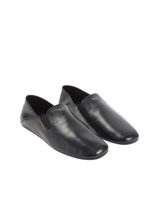 Prada Black Solid Slip-On Loafers for men