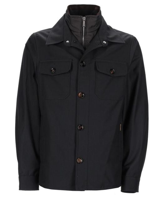Moorer Black Solid Shirt Collar Jacket for men