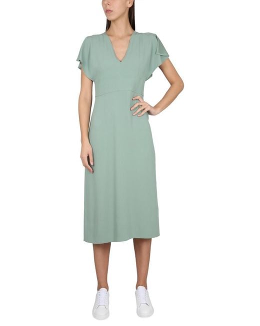 Boss Green Solid V Neck Midi Dress