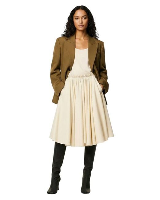 AMI Natural Pleated Midi Skirt