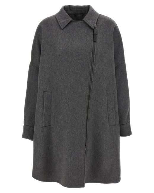 Brunello Cucinelli Gray Shiny Zipper Pull Coat