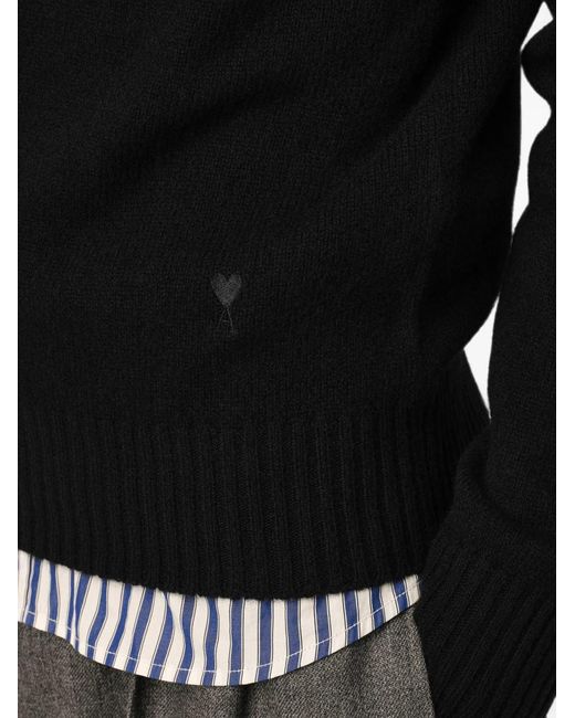 AMI Black Regular Crew Neck Sweater for men