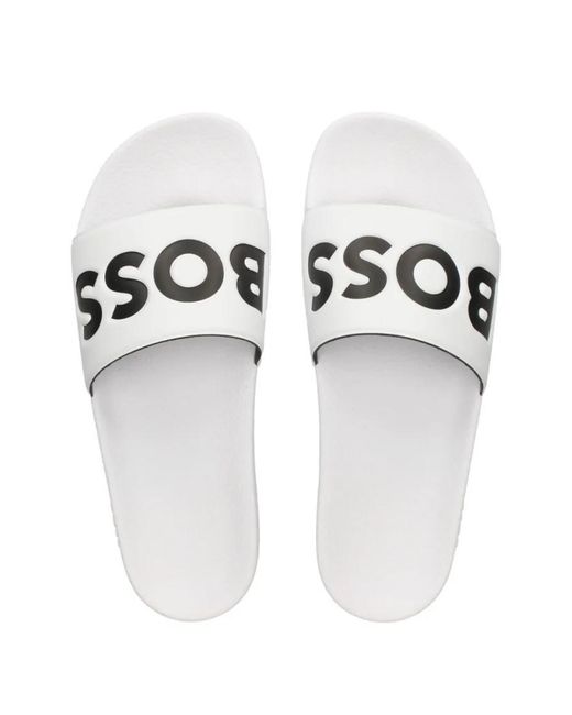 Boss White Logo Slides for men