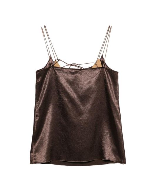 Alysi Brown Solid Scoop Neck Top