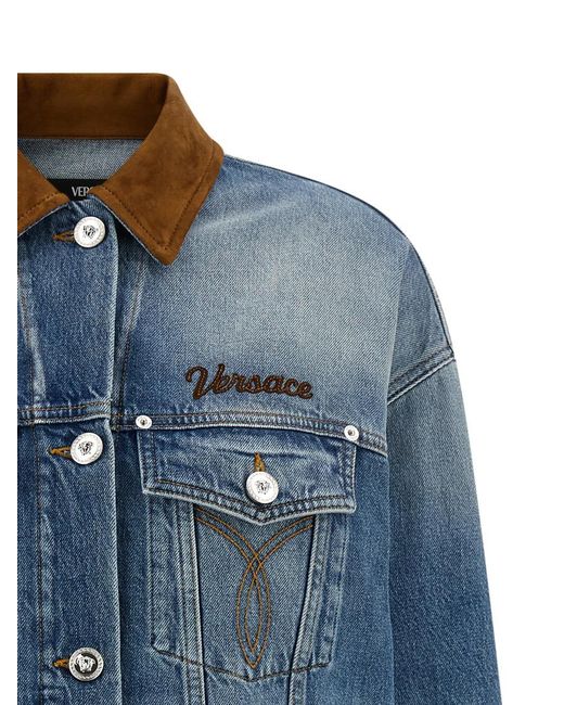 Versace Blue Solid Shirt Collar Jacket