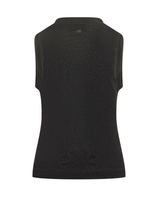 AMI Black Solid Crew Neck Top