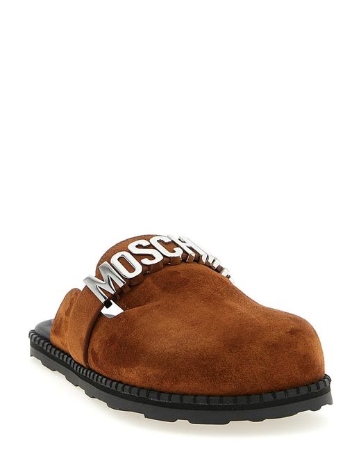 Moschino Brown Solid Sabots Mules