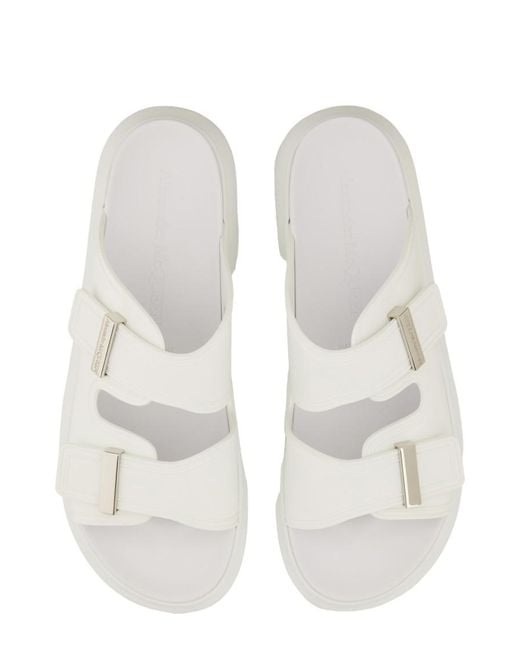 McQueen White Solid Buckle Slides for men