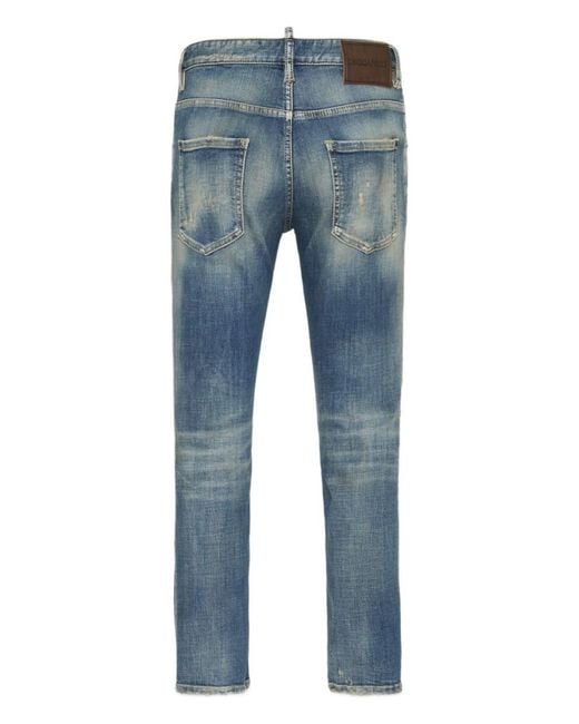 DSquared² Blue Jeans With Whiskering Effect And Logo Patch for men