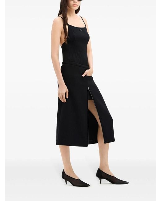 Courreges Black Heritage Tailored Crepe-Texture Midi Skirt