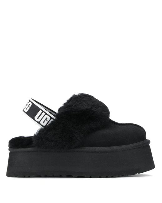 Ugg Black Funkette Suede And Sheepskin Platform Slippers