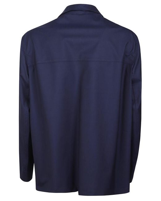 Brunello Cucinelli Blue Solid Shirt Collar Jacket for men