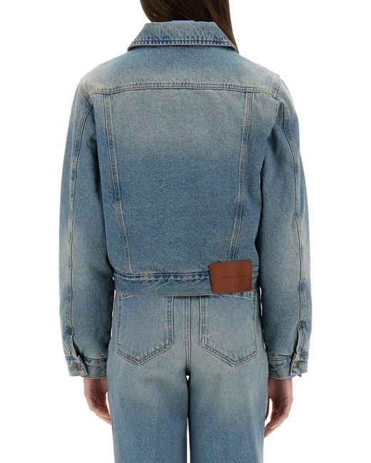 Victoria Beckham Blue Solid Shirt Collar Jacket