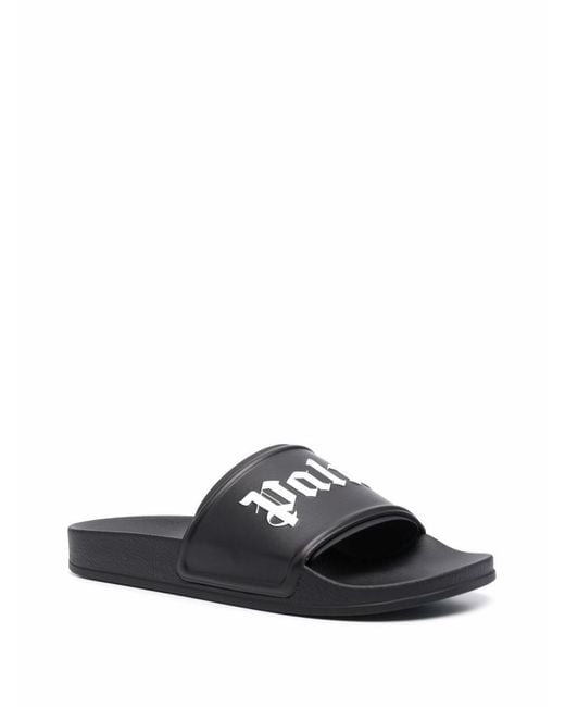 Palm Angels Black Logo Pool Slides for men