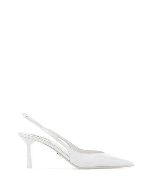 Prada White Solid Pointed Toe Pumps
