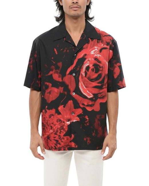 McQueen Red Regular Floral Shirt for men