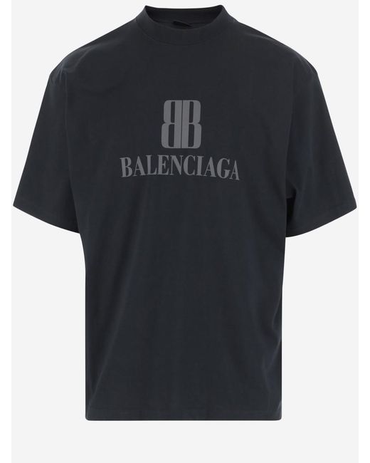 Balenciaga Black Cotton T-Shirt With Logo for men