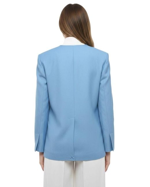 Loulou de Saison Blue Solid V Neck Blazer