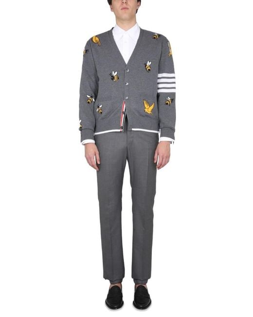Thom Browne Gray V Neck Cardigans for men