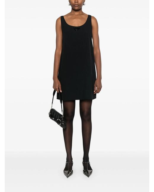 Prada Black Triangle-Logo Mini Dress