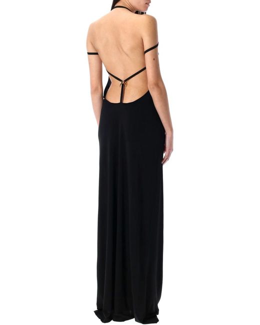MARINE SERRE Black Cowl Neck Draped Jersey Long Dress