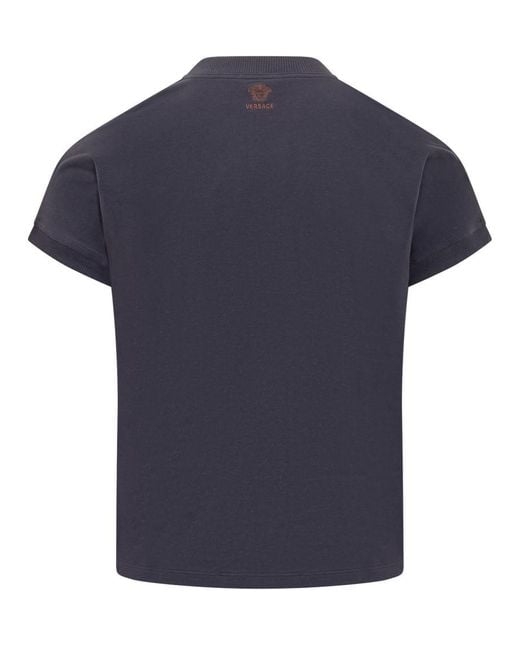 Versace Blue Solid Crew Neck T-Shirt for men