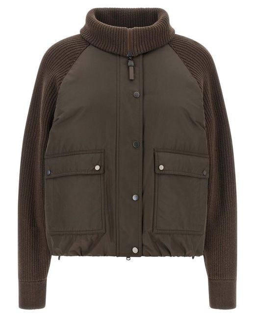 Brunello Cucinelli Green Solid Mock Collar Jacket